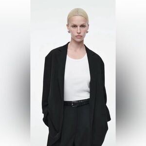 COS NWT Black Blazer Jacket Tailored Minimalist Workwear US 12 Capsule Wardrobe